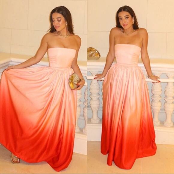 Sau Lee Teigen Blush Red Ombre Strapless Maxi Gown Size 6 - Picture 10 of 12